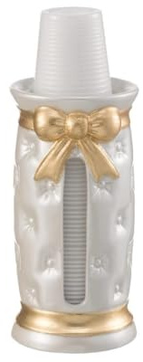 Portabicchieri grande in ceramica elegante bianco perlato e foglia oro coll. fiocco foglia oro