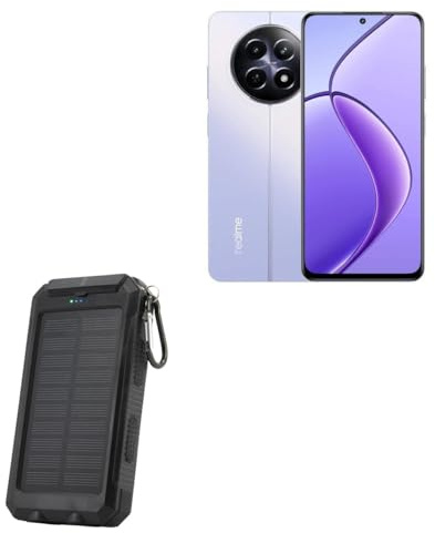 BoxWave Power Bank Compatible with Realme 12 5G - Solar Rejuva PowerPack (10000mAh), Solar Powered Backup Power Bank 10000mAh - Jet Black