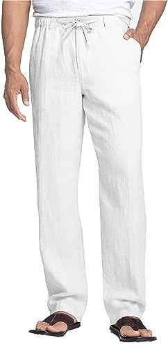 NANAMEEI Pantalon Lin Homme Été Pantalons de Plage Casual Pantalon Yoga Homme Grande Taille Elastique avec Cordon
