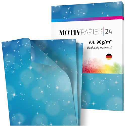 60 Blatt Briefpapier Set beidseitig bedruckt Motivpapier Papier A4 Druckerpapier 90g/m² Bastelpapier blau Himmel Sommer Urlaub Nacht Sterne