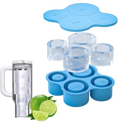 Silicone Ice Cube Tray for Stanley Cup 20-40oz,Tumbler Ice Mold with lid, 4PCS Hollow Cylinder Ice Cube for Freezer Chilling Cocktails, Whiskey, Drinks, Coffee, Easy Fill and Release (Blue)
