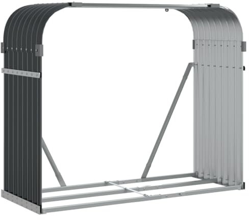 Makastle Range-Bûches pour Usage Extérieur Porte-Bûches Support Rangement Bois de Chauffage Étagère pour Bois de Cheminée, Aide à l'Empilage du Bois, anthracite 120x45x100 cm acier galvanisé