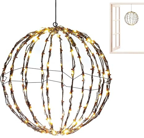 Sfera luminosa natalizia da appendere, a LED, a batteria, impermeabile, grande, decorazione per esterni, struttura in metallo, LED