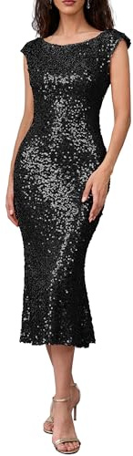 IWFEV Ärmlös dam paljetter klänning glittrande bodycon klänning festklänning cocktail midi-klänning sjöjungfru klänning, Svart, XXL