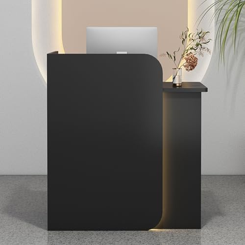 YUGXTH Empfangstheke, Kleiner Empfangstresen, Rezeption mit Abschließbaren Schubladen und LED-Leuchten, Rezeptionstresen, Einfacher Verkaufstresen, für Den Verkaufstresen Im Büro(Nero,80cm/31.5in)
