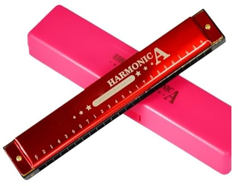 Erwachsene Mundharmonika Polyphone Mundharmonika mit 24 Löchern in C-Dur für Anfänger(Red)