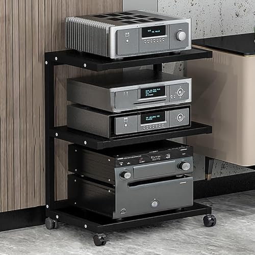 Medienregal mit 3 Etagen, Plattenspieler und DVD-Aufbewahrung, ideal für Heimkino, Wohnzimmer, Büro, Schwarz