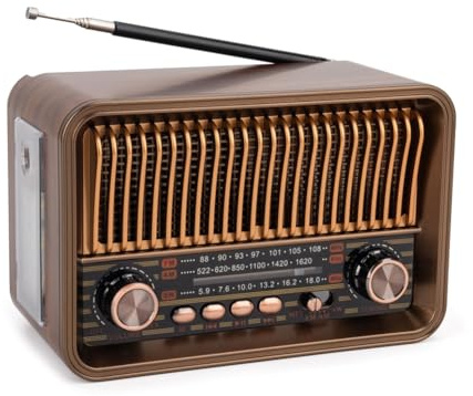 Pyugxab Radio Portátil FM Am SW Radio Vintage Altavoz Inalámbrico Bluetooth con Linterna LED Soporte para Tarjeta TF Disco U AUX