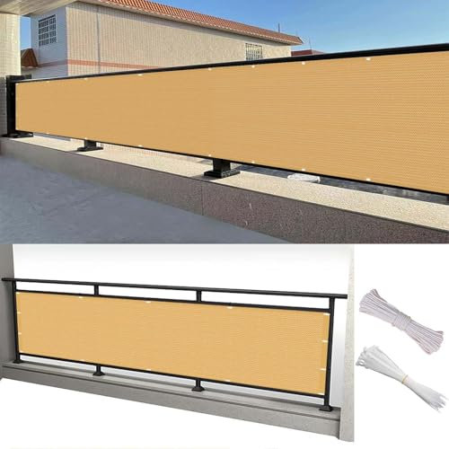 Recinzione Copertura 95 x 220 cm Ombreggiante Privacy, Leggera e Durevole, Rivestimento Schermante Copertura Recinto con Funi e Fascette, per Balcone/Terrazza, Giallo sabbia
