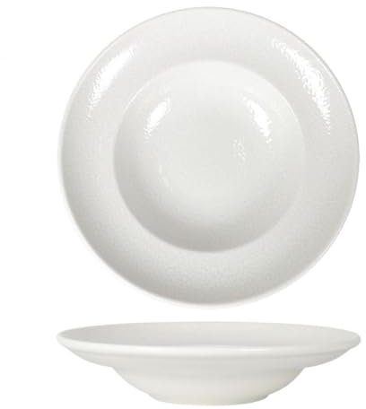 Service d'assiettes rondes de 6 pièces creuses et empilables, 919g, EMILY, plat à soupe, pâtes et salades en porcelaine blanche - Dimension: 27 x 5,5 cm