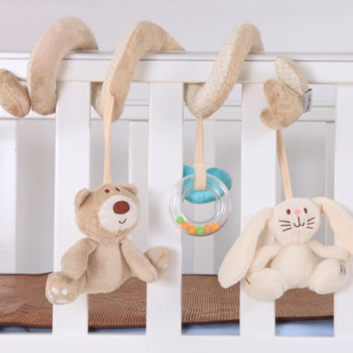 Cute Bunny Bear Baby Spielzeug Anhänger Spirale mit Plüschtieren, Säuglingsfahrzeug Spiralte Wickelspielzeug, Baby Spiral Aktivitätsspielzeug für Kinderwagen, Kinderwagen, Krippe, mit Ringglocke