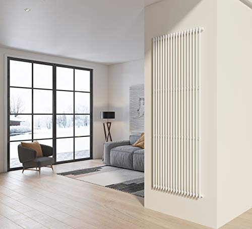 Radiatore design 200x74 cm (18 tubi) in acciaio bianco a tubi tondi interasse verticale H. 200 PISA