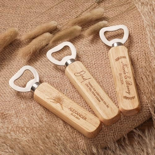 Abridor de botellas de madera personalizado, grabado con láser, propuesta de padrinos de boda, regalos para papá, novio (40 unidades)