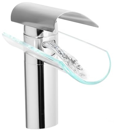 Wasserfall Glas Armatur Waschbecken, Bad Wasserfall Waschtischarmatur aus Messing und Edelstahl, Armaturen Waschbeckenarmatur Badarmatur Modern 3/8in