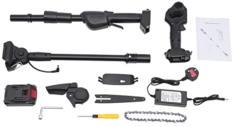 21V Cordless Pole Saw 2 in 1 High Branch Saw & Handheld Chainsaw with 9 Inch Cordless Telescopic Electric Pole Saws for Tree Trimming, Branch Cutting, Saw Head Angle Adjustable