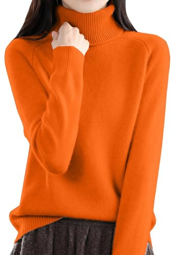 Damen Rollkragenpullover Damen Rollkragen Kaschmir Pullover Strickoberteile Casual Leicht Basic Einfarbig Pullover, Orange, M