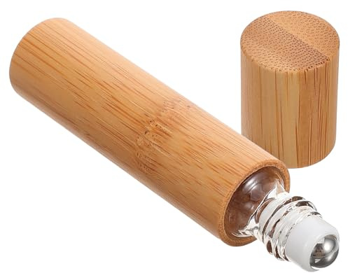 HONITANO Botella de Vidrio Bola Rodillo 10ml, Envase Roll On Rellenable | Bambú, Portátil y Ligero, para Perfume y Aceites Esenciales, Botellas Cosméticas Rellenables