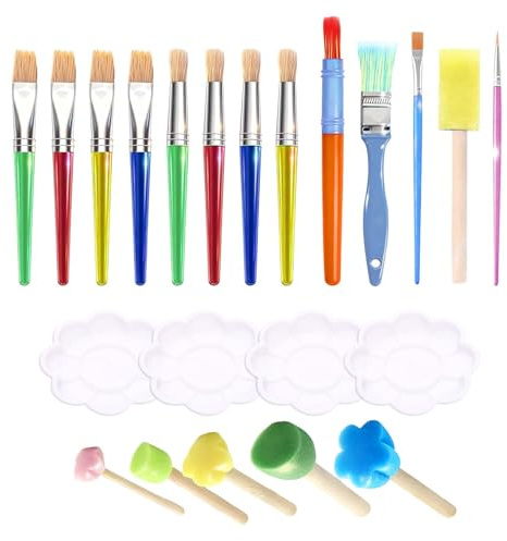 22 PCS Kids Paint Brushes Set, Kids Painting Set with Brush Palette, Paintbrushes for Children Paint Brushes for Children Washable DIY Art of Oil Painting Watercolor Rock Painting Brush