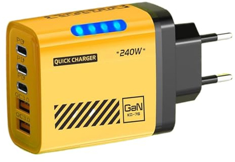 Caricatore USB C Caricatore da parete intelligente da 50 W – 240 W con display LED | Caricabatterie rapido tipo C doppio USB 3PD | ABS compatibile per smartphone, tablet, dispositivi, US EU