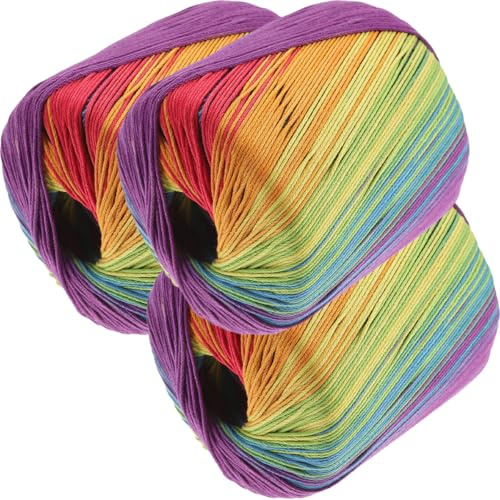 Mikikit Baumwollgarn Farbverlauf 3 Rollen Selbstgemacht Häkelgarn für Kinderdecken Mützen Pullover und Heimstrickprojekte