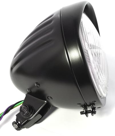 WTMT 5¾ Zoll Scheinwerfer Schwarz H4 Grooved ECE - Für Harley Chopper Custom