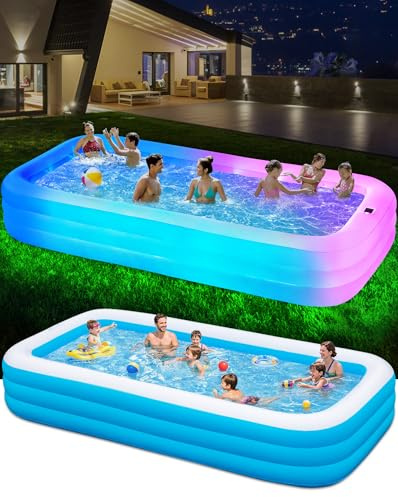 QIUJIN Piscina inflable solar grande con luces, 145 x 74 x 22 pulgadas, piscina inflable gruesa de gran tamaño para adultos, piscina familiar de 7 colores cambiados para patio trasero, al aire libre