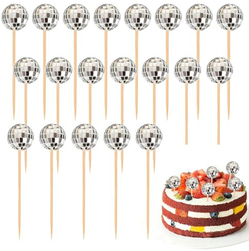 Ball Cake Toppers Decorations, 20 Pcs Silver Balloon Cake Topper Mini Glitter Cakes Topper Balls for Dessert Birthday Cakes Decorating