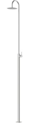 Gardwell trädgårdsdusch Classic SPRING 229 cm borstat rostfritt stål utomhus dusch med regnduschhuvud Ø 20 cm pooldusch med kallvattenanslutning inkl. monteringsmaterial