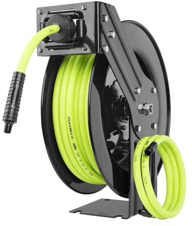 Flexzilla Open Face Retractable Air Hose Reel, 3/8 in. x 50 ft., Heavy Duty, Lightweight, Hybrid, ZillaGreen - L8611FZ
