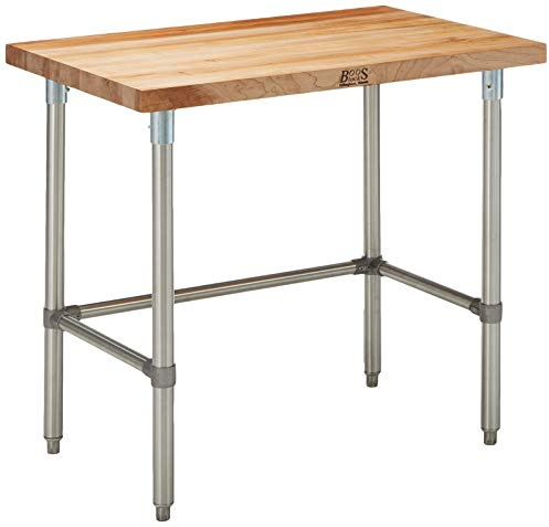 John Boos SNB09 Maple Top Work Table with Stainless Steel Base and Bracing, 60 Long x 30 Wide x 1-3/4 Thick