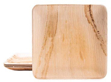 BOX And Tree| 100pièces Assiette Jetable en Feuille de Palmier 24x24cml l Vaisselle Jetable Écologique et Biodégradable l Assiettes Bois Palmier, Bambou pour Mariage, Anniversaire