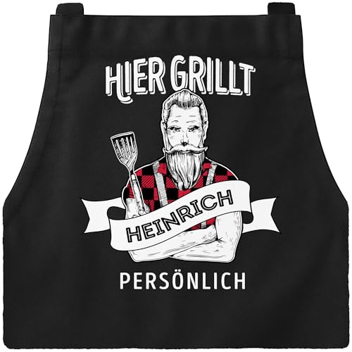 MoonWorks® Grill-Schürze für Männer mit Spruch personalisierbar hier grillt eigener Name persönlich Grillen Geschenk Baumwoll-Schürze Küchenschürze