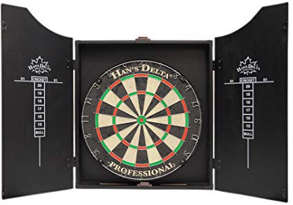 HAN'S DELTA Profi Bristle Dartboard Schrank-Set, Metallecken Verstärkung, Regulierung Stahlspitze Dartscheibe, inkl. 6 Dartpfeile und Scoreboards schwarz