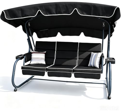 RANSENER Luxus 3-Sitzer Hollywoodschaukel mit Liegefunktion und Verstellbarem Sonnendach - Premium Gartenschaukel für Garten und Terrasse