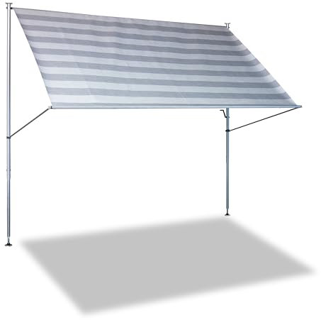 Angerer Klemmmarkise Premium mit Handkurbel, Terrasse/Balkon, Montage ohne Bohren, Made in Germany, hochwertiger Stoff, UV-beständig, höhenverstellbar, wasserabweisend, 300 cm Streifen hellgrau