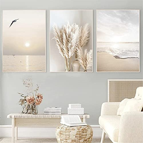SWECOMZE 3er Poster Set Wohnzimmer - Bilder Deko Schlafzimmer - Sonnenuntergang Strand Stilvolle Wandbilder - ohne Bilderrahmen (30 x 40 cm)
