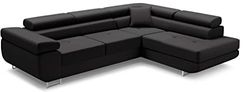 A-dekor hem hörnsoffa Antonia L-form bäddsoffa, bostadslandskap vänster/höger soffa, sänglåda, sovfunktion, 3 justerbara nackstöd, Riviera 100 – svart (höger)