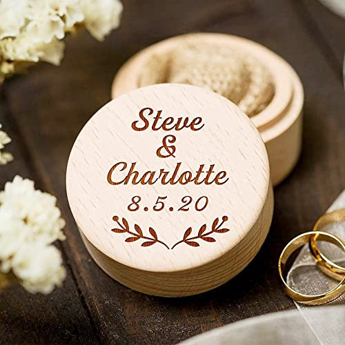 LeDiYouGou Personalisierte Rustikale Ehering-Box Andenken Ringkissen Holzringhalter Hochzeit Valentinstag Verlobung Schmuckschatulle Style1
