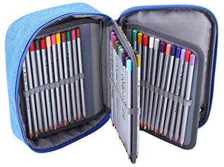 Estuche para Lápices con 72 Ranuras, Estuche Plegable Multicapa de Gran Capacidad con Cremallera, Organizador de Bolígrafos, Suministros de Arte con Cremallera, Almacenamiento para Artistas,(Azul)