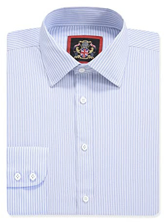 Men’s Regular Fit, Long Sleeve, Fine Stripe Shirts | Single Button Cuff | Traditional Tailoring | The Windsor Formal Dress Shirt for Men by Janeo British Apparel. (Sky Blue, 18.0 in Collar)