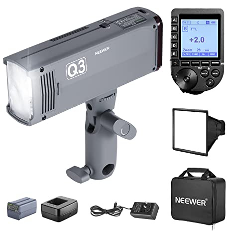 NEEWER Q3 Flash TTL 2,4G 200W(2ème Version),Flash Stroboscopique 1/8000 HSS avec Déclencheur QPRO-C,Compatible avec Canon,Diffuseur/Batterie 3200mAh/500 Flash À Pleine Puissance/Recyclage 0,01-1,8s