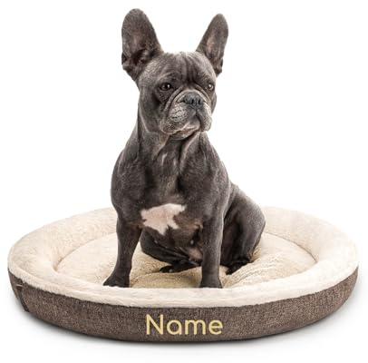 lionto Hundebett Rund in Donut-Form, Ø 65 cm, Braun, personalisiert