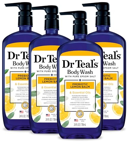 Dr Teal's Body Wash with Pure Epsom Salt, with Prebiotic Lemon Balm & Sage, 24 fl oz (Pack of 4)