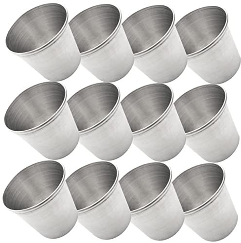 BESTonZON 18 Pcs Verre De Vin Saucière En Métal Coupelles à Sauce Individuelles Gobelets Empilables Tasses De Café Ramequins à Condiments Tasse D'eau Camping Acier Inoxydable Verre à Liqueur