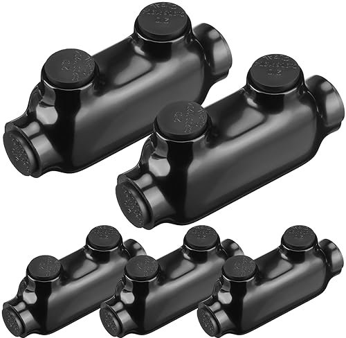 Copkim 5 Pcs Insulated Wire Connectors Black Splice Connector 2 Ports Multi Cable Soldering Lugs Double Side Entry Cable Splicers with Oxide Inhibitor (3/0-6 Wire Range)