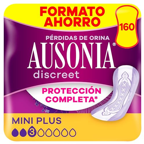 Ausonia Discreet Compresas Mini Plus, Pack de 160, Para Pérdidas De Orina Para Mujer, Protección Completa*, Discreción Increíble