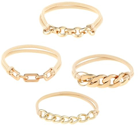 Mabor 4pcs Gold Haargummi Armband，Dünnes Elastisches Süßes Haargummi Damen Geeignet für Zöpfe Pferdeschwänze Dekorative Ausgefallene Hair Ties Elastisches Armband Goldener Haarschmuck