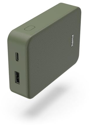 Hama Power Pack 10000 mAh, externer Akku, 1x USB C + 1x USB A, LED-Anzeige | Mobiles Ladegerät grün, Akkupack Handy Zubehör, Tablet, Bluetooth-Box etc., tragbares Ladegerät, Powerpack zertifiziert