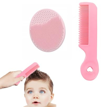 DHWEKU 2 Stück Baby-Haarbürste,Wiegenhut-Bürste,Baby-Haarkamm,Baby-Haarbürste und Kamm-Set für Neugeborene&Kleinkinder,Baby-Bürste mit weichen Borsten(Rosa)