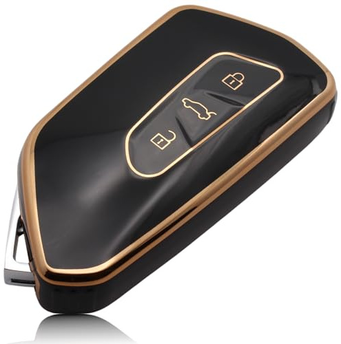 FOAMO Autoschlüssel Hülle passend für VW Golf 8, ID.3, ID.4, ID.7 – passend für Skoda Octavia & Enyaq, Seat Leon, Cupra Formentor (Schwarz - Gold)
